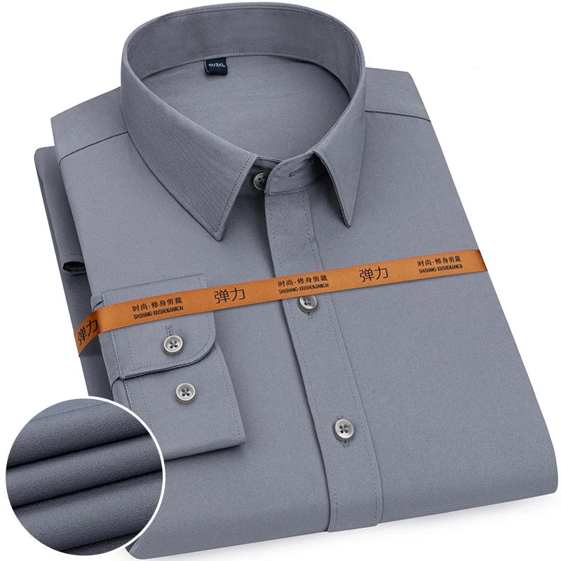 New Men's Solid Color Business Shirt Formal Fashion Thin Classic Basic Casual Slim White Long Sleeve Social Shirt Brand Clothes Quick Pick Grocers