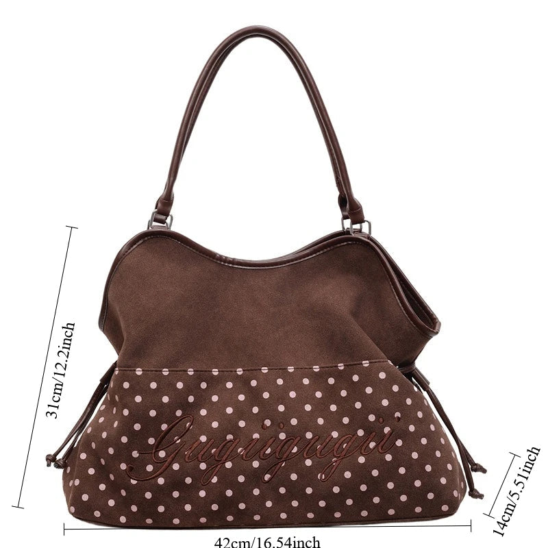 Brand Women's Shoulder Bag Y2k Fashion Sweet Polka Dot Handbag Korean Casual Versatile Leopard Print Brown Frosted Tote Bags Quick Pick Grocers