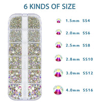2400pcs+ Shiny Clear Crystal Gems Nail Rhinestones 1.5-4mm Mixed Round Glass Stone Flatback Nail Charms 12grids Nail Diamond DIY Econic Blanks