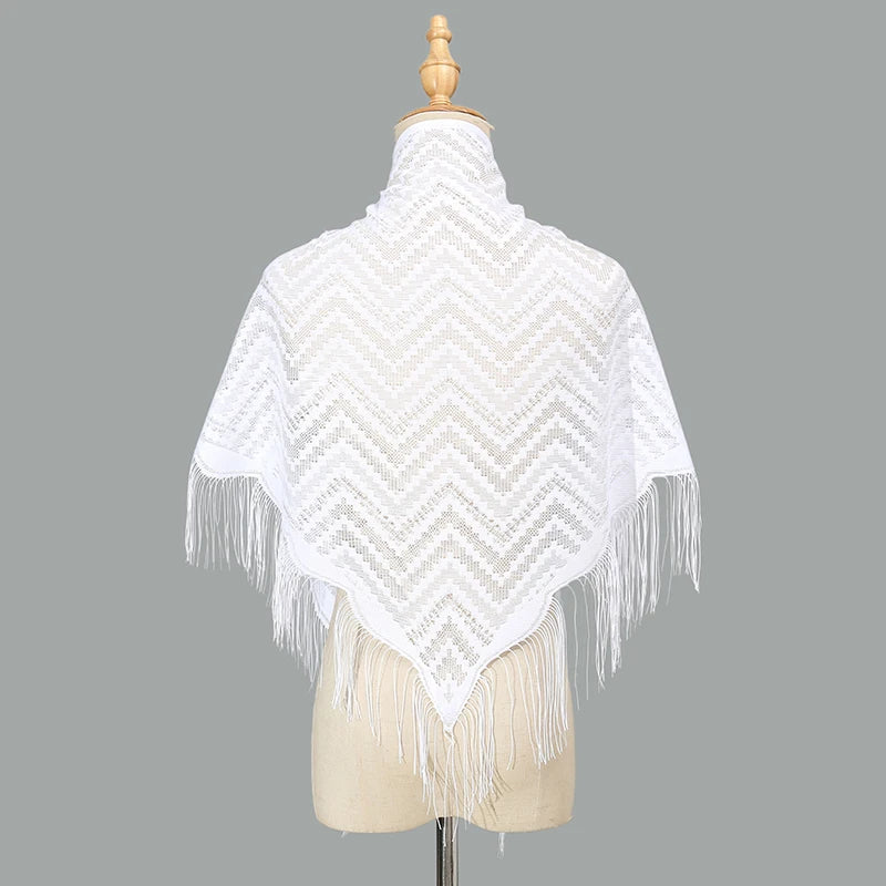Fashion Lace Hollow Tassel Triangle Scarf Embrodiery Women Headscarf Female Spring Summer Shawls Scarves Long Veil Floral Scarf Quick Pick Grocers