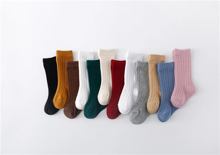 Lawadka 0-5Years Kids Boys Girls Socks Cotton Solid Striped Soft Baby Knee Long Children's Socks School Sport Baby Sock 12 Color Quick Pick Grocers