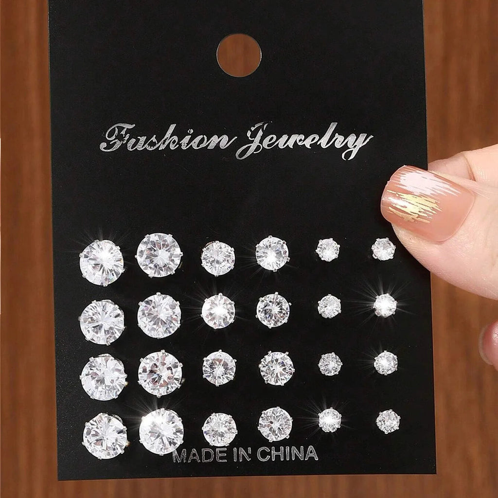 12 Pairs Of Luxurious, Simple, Shiny, And Caring Zirconia Decorative Earrings Are Suitable For Gifts To Parties,And Couples Quick Pick Grocers