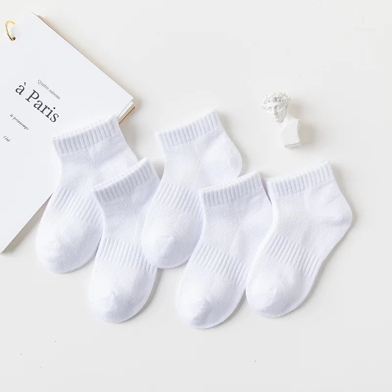 5 Pairs/Lot 2023 New Summer Children Socks Cotton Kids Fashion Black White Gray For 1-12 Years Teen Student Baby Girl Boy Socks Quick Pick Grocers