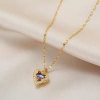 Top Luxury Colorful Crystal Ocean Heart Pendant Necklace For Women Trendy 316L Stainless Steel Jewelry Female Wedding Neck Chain Quick Pick Grocers