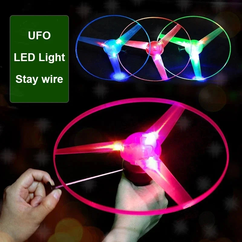 Pull Wire Glow UFO – Spinning LED Flyer Toy for Kids Outdoor Fun Econic Blanks