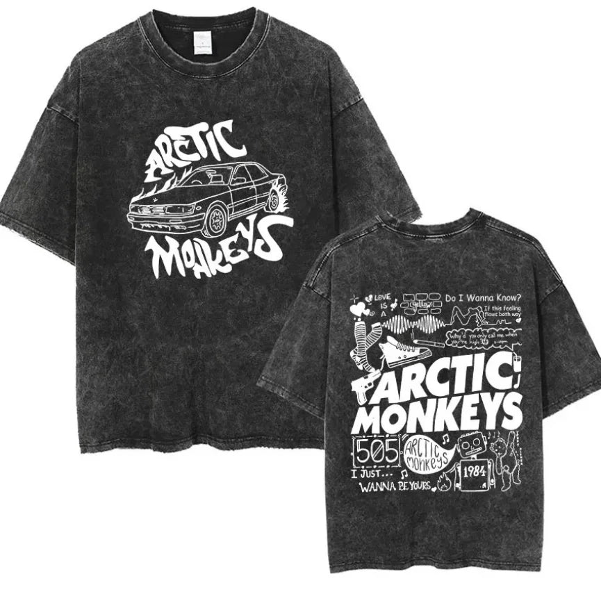 Retro Rock Arctic Monkeys Music Album Graphic T-Shrit Men's Vintage Washed Oversized Short Sleeve T Shirt Y2k Hip Hop Streetwear Quick Pick Grocers