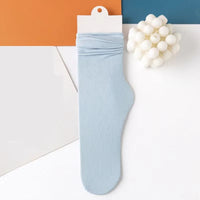 INS Women Girls Summer Thin Long Socks Ice Velvet Soft Breathable Pile of Socks Solid Black White Beige Harajuku High Tube Socks Quick Pick Grocers