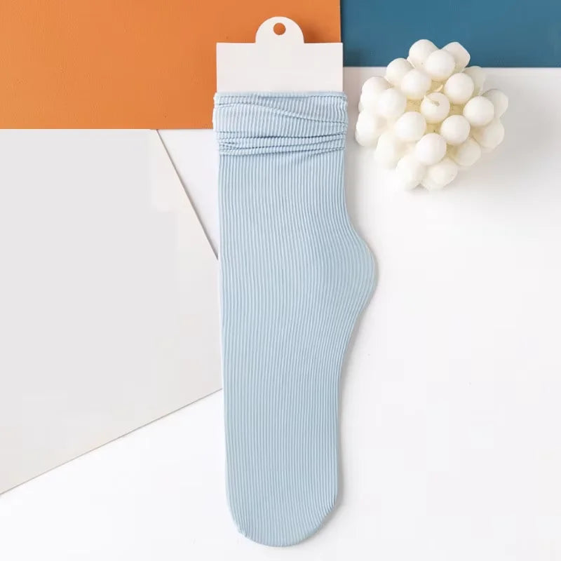 INS Women Girls Summer Thin Long Socks Ice Velvet Soft Breathable Pile of Socks Solid Black White Beige Harajuku High Tube Socks Quick Pick Grocers
