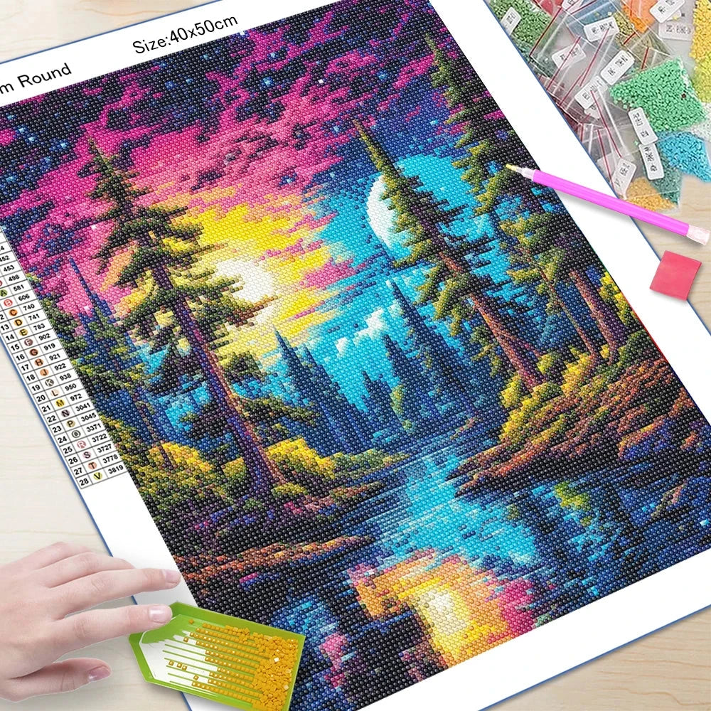 5D Diamond Art Painting Aurora Landscape Mosaic Embroidery Cross Stitch Kit Full Round Rhinestone Diy Wall Home Decor Gift Econic Blanks