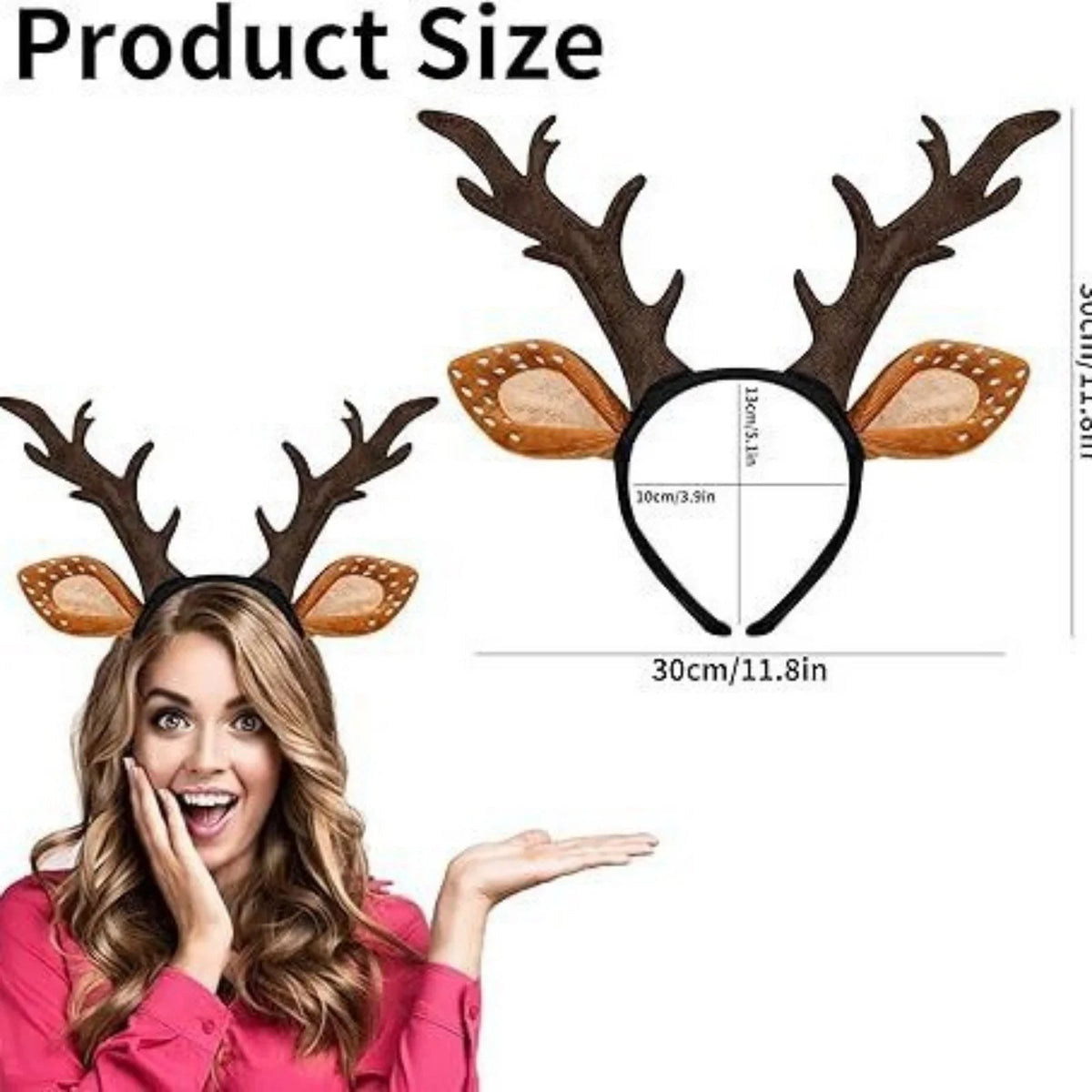 1PC Deer Antlers Headband: Plush Ear & Brown Antler Hair Hoop for Christmas & Halloween Party, Animal Cosplay, Holiday Dress-Up Quick Pick Grocers