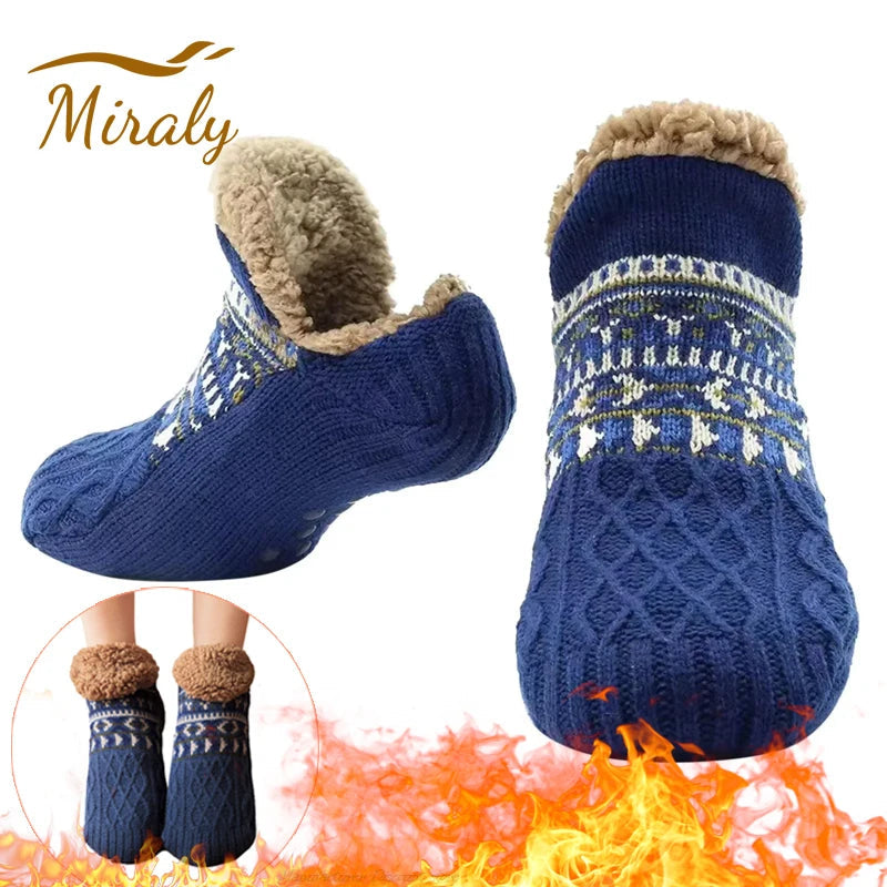 Super Warm Winter Non-slip Floor Socks Women Men Snow Socks Sleep Carpet Socks Slippers Socks Women Velvet Boot Unsiex Home Wear Quick Pick Grocers