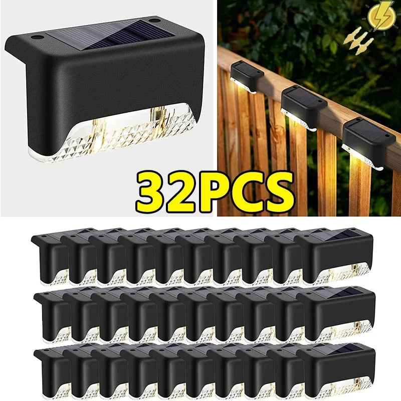 32/24/16/12/8/4Pcs Solar Deck Lights Outdoor Waterproof LED Fence Lights Garden Step Lamp for Patio Stairs Railing Pathway Step Quick Pick Grocers