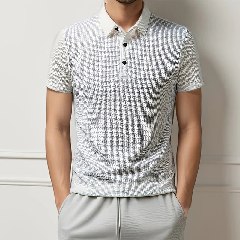 New Men's Business Casual Short Sleeved Bone Flower Solid Color POLO Shirt Fashion Breathable Comfortable Summer Versatile Top Quick Pick Grocers