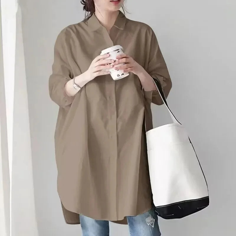 White Loose Long Sleeve Women's Shirt Lazy Design Sense Fashionable Midi New Style Button up Casual Office Wear Quick Pick Grocers