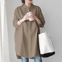 White Loose Long Sleeve Women's Shirt Lazy Design Sense Fashionable Midi New Style Button up Casual Office Wear Quick Pick Grocers