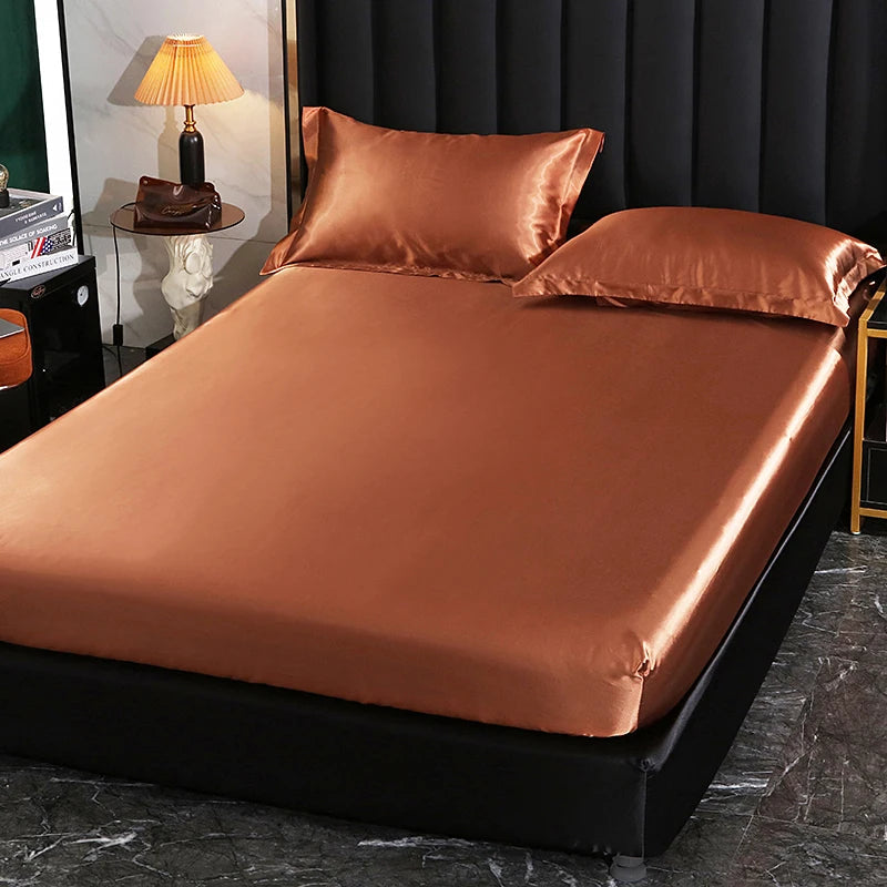 Solid Color Fashion Satin Fitted Sheet Rayon Mattress Cover with Elastic Band Bed Sheet for Bedding 140x200 160x200 Quick Pick Grocers