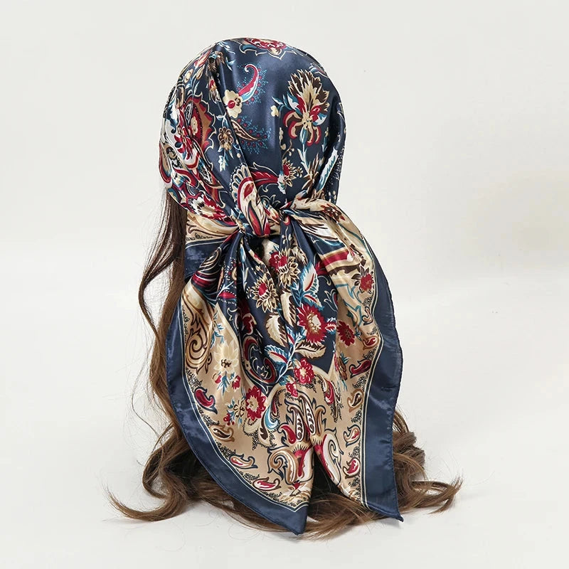 Satin Square Scarf Women Muslim Hijab Elegant 2025 Print Silk Neckerchief Shawl Wraps Headband Handle Hair Accessories Bandana Econic Blanks