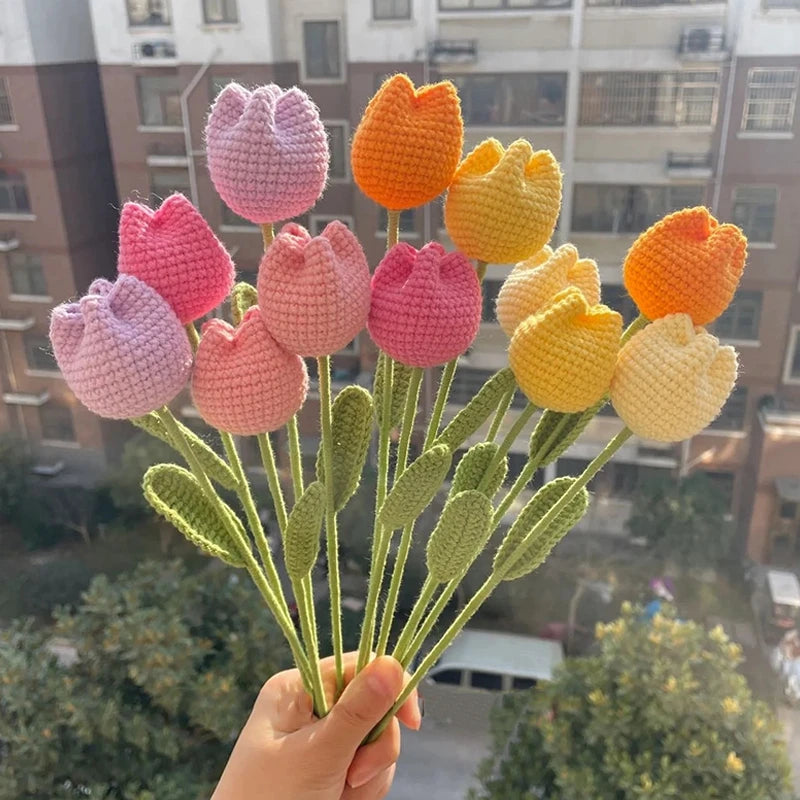 1pc Tulip Crochet Flowers Artificial Woven Flowers Handmade Tulipanes Wedding Gift for Guest Home Decoration Mother's Day Gift Quick Pick Grocers