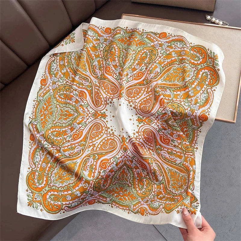 2025 Silk Shawl Print Headscarf Cat Hair Wrap Neckerchief Female Satin Square Scarf For Women Headband Foulard Hijab Bandana Quick Pick Grocers