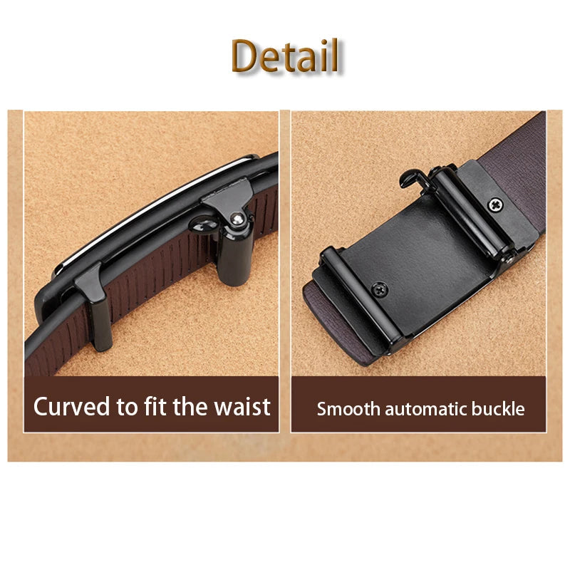 OYIFAN Fashion Men's Belt Men's Genuine Leather Belt Automatic Buckle Ratchet Belt Random Adjustment Quick Pick Grocers