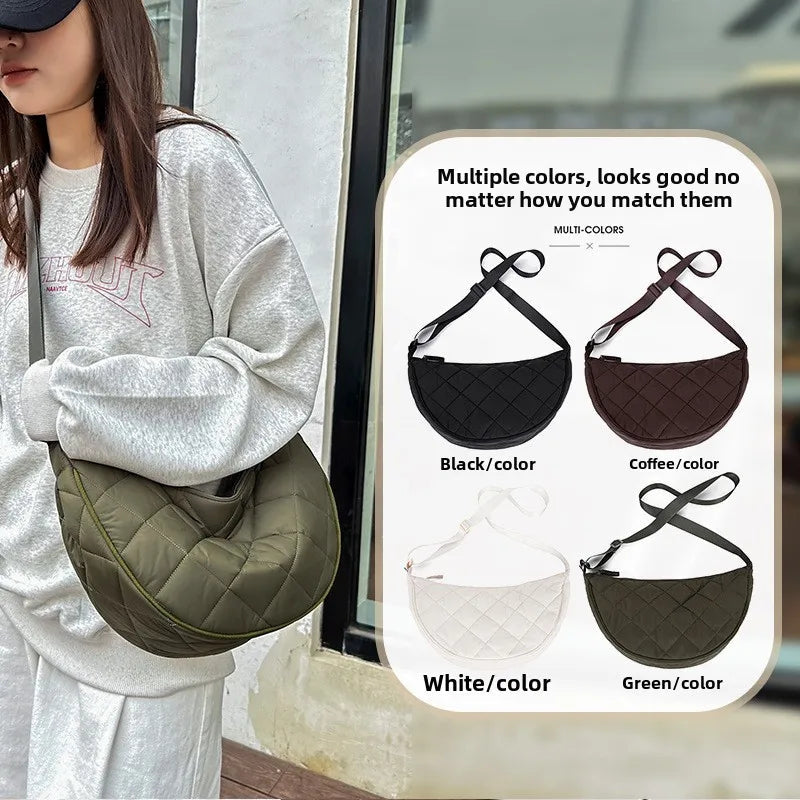 Waist Half Moon Belt Bag Solid Color Crossbody Bag Large Capacity Shoulder Bags Portable Nylon Plaid Travel Bags for Commuting Quick Pick Grocers