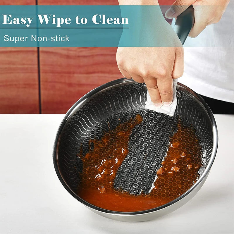 LMETJMA Stainless Steel Frying Pan Nonstick Honeycomb Fry Pan With Lid Induction Ceramic Electric Gas Cooktops Compatible KC0480 Quick Pick Grocers