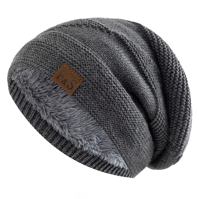 New Unisex Slouchy Winter Hats Add Fur Lined Men And Women Warm Beanie Cap Casual Label Decor Winter Knitted Hats Purest Peak