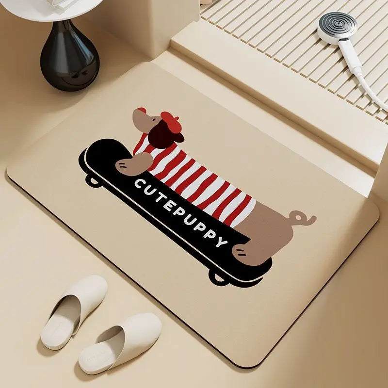 Dachshund puppy absorbent floor mat diatom mud bathroom door foot pad non-slip toilet toilet door cute foot pad Quick Pick Grocers