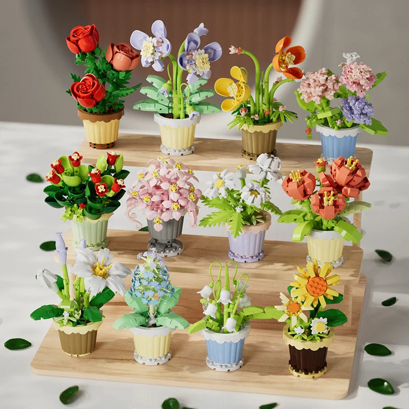Building block flower potted plant assembly toy decoration micro particle plant potted plant children's toy gift Econic Blanks
