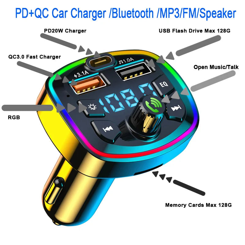 Car Bluetooth 5.0 FM Transmitter Wireless Adapter Mic Audio Receiver Auto MP3 Player 2.1A Dual USB Fast Charger Car Accessories Quick Pick Grocers