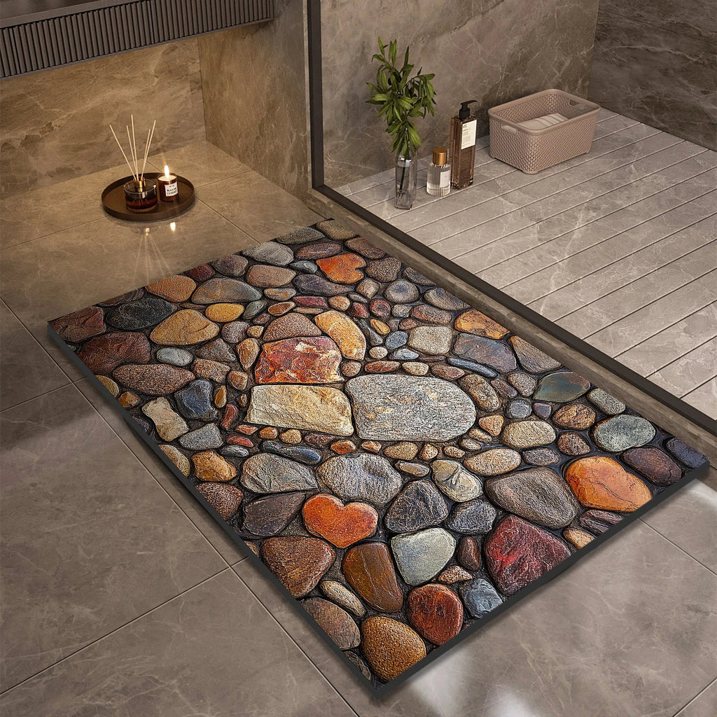 Stone Design Diatomite Bath Mat Bathroom Non-slip Shower Foot Mats Absorbent Quick Dry Toilet Rugs Carpet Doormat Washable Quick Pick Grocers