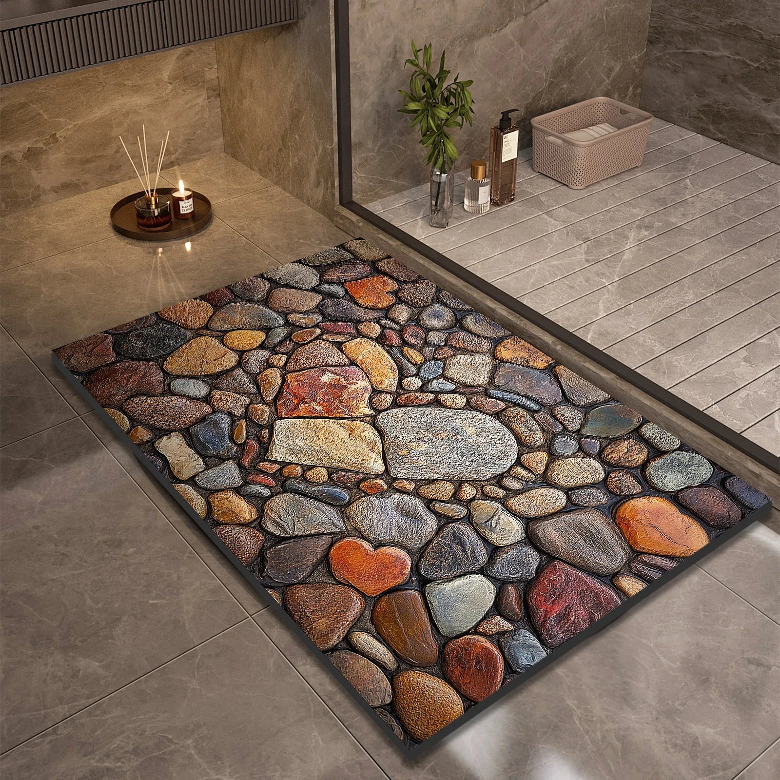 Stone Design Diatomite Bath Mat Bathroom Non-slip Shower Foot Mats Absorbent Quick Dry Toilet Rugs Carpet Doormat Washable Quick Pick Grocers