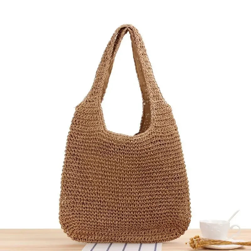 French Style Large Capacity Woven Straw Woven Bag for Women New Beach Vacation Shoulder Bag Casual Commuting Tote Bag Purse Quick Pick Grocers