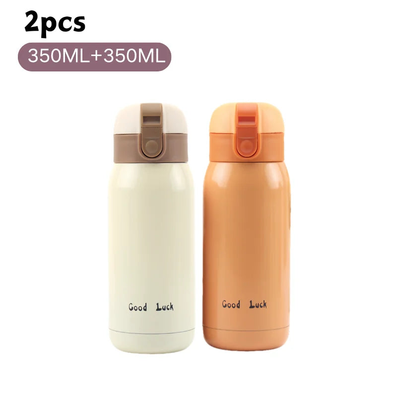 200/350ml Cute Mini Thermos Cup Stainless Steel Thermal Coffee Mug Portable Vacuum Flask Insulated Water Bottle with Button Lid Quick Pick Grocers