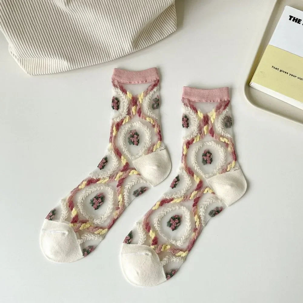 Fashion Socks For Women Summer Breathable Trendy Casual Socks Cute Fashion Korean Style Transparent Lace Sweet Socks Quick Pick Grocers