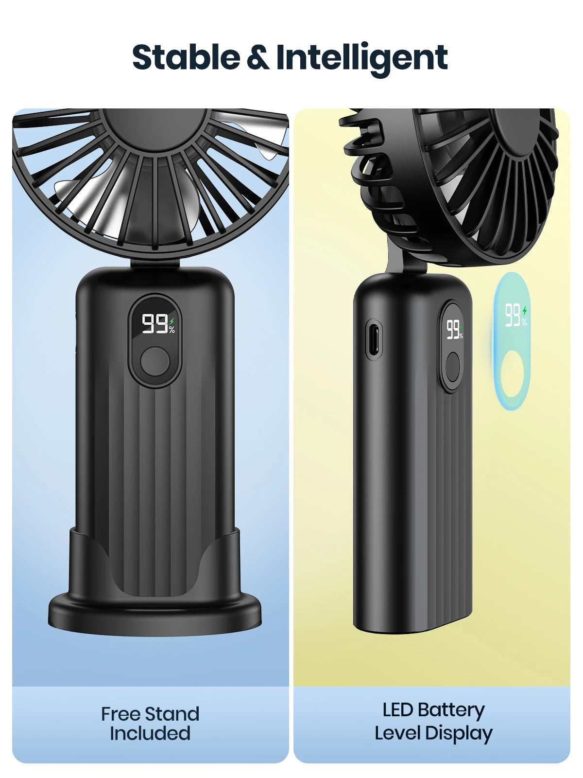 TOPK Portable Mini Fan,2400mAh USB Rechargeable Hand Neck Fan 3in1 Personal Electric Fan Standing Fans for Room Camping Foldable Quick Pick Grocers