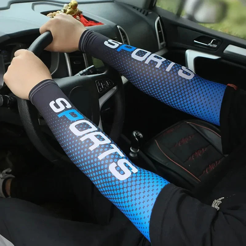 Print Ice Silk Arm Sleeves Breathable Sun Protection Arm Covers Summer Cycling Sports Anti-Sunburn Cooling Long Arm Cuffs Quick Pick Grocers