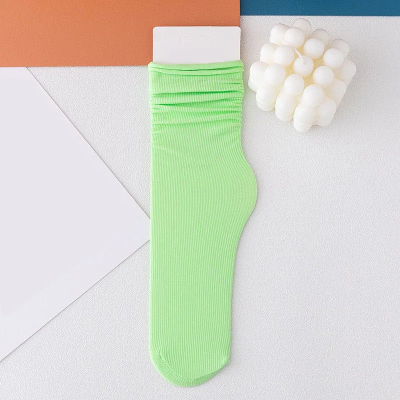 INS Women Girls Summer Thin Long Socks Ice Velvet Soft Breathable Pile of Socks Solid Black White Beige Harajuku High Tube Socks Quick Pick Grocers