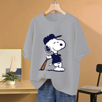 Snoopy Baseball Cartoon Anime Women T-shirt Summer Short Sleeve 100% Cotton Men Tee Shirts Tops 2025 New Fashion Couple Clothes Quick Pick Grocers