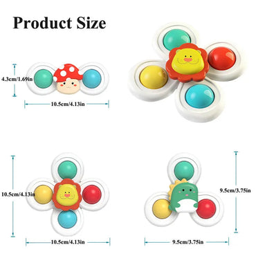3PC Set Suction Cup Spinning Cartoon Animal Spinner Toys For Kids Window High Chair Tray Bath Table Travel for Children Gift Purest Peak