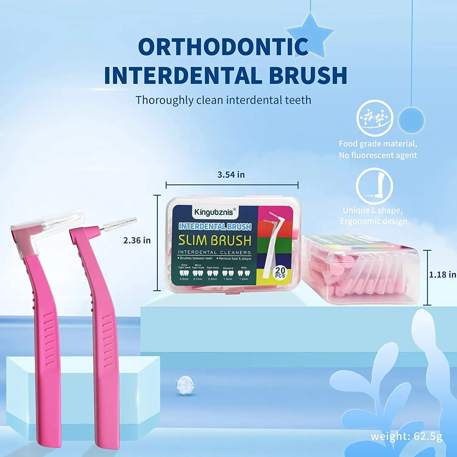 Kingubznis 20pcs  Interdental Brush For Dental Orthodontics Clean Between Teeth Cleaning Tools Soft Mini Brush With Dust Cover Econic Blanks