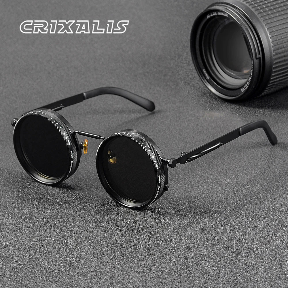 CRIXALIS Polarized Round Sunglasses ND9 Adjustable Dimming Men Women Retro Punk Men's Fishing Eyeglasses Outdoor Shades UV400 Quick Pick Grocers