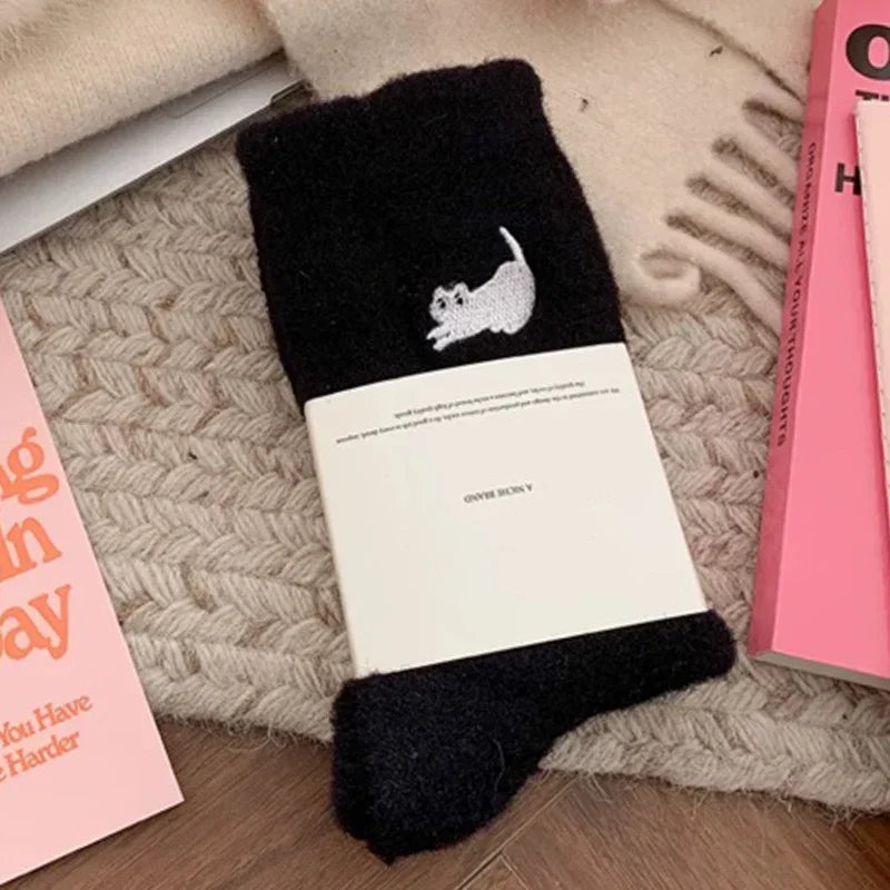 3Pairs Premium Feel Cute Cat Cozy Hairy Mink Velvet Socks Autumn Winter Hosiery Thickened Plush Warm Sleep Home Fluffy Socks Purest Peak