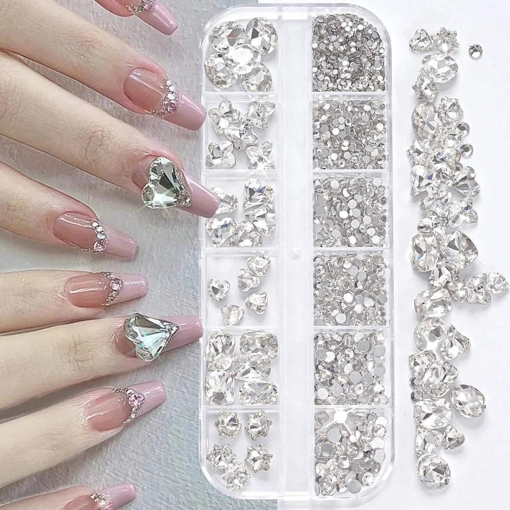 180pcs AB Flatback Glass Nail Art Rhinestones Multi-shape Mixed Diamond Gems Blue Purple Crystal Stones For DIY Nail Decoration Econic Blanks