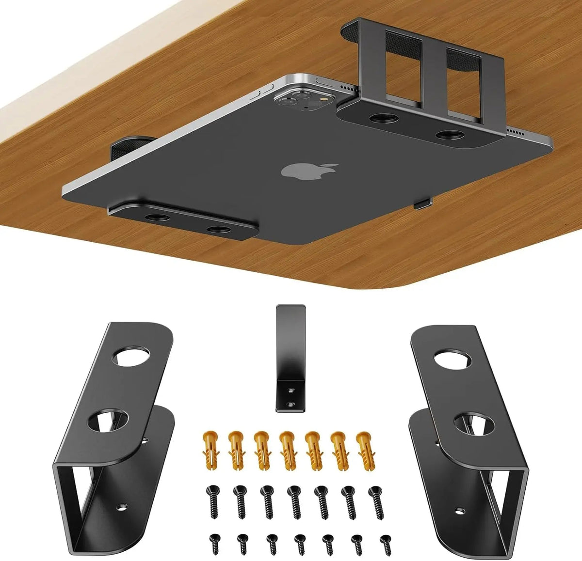 Under Desk Laptop Mount, Metal Under Desk Shelf Holder for Laptop, Mac Mini, Macbook, Keyboard with Anti-Scratch Silicone Quick Pick Grocers