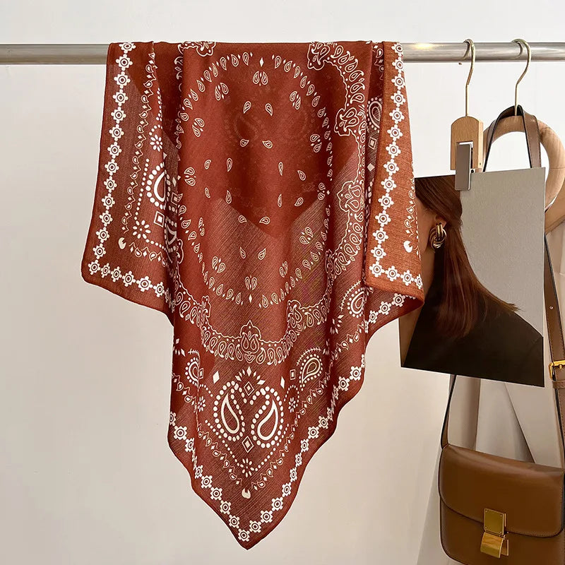 Spring/Summer 70cm Cashew Print Square Scarf Women’s Breathable Imitation Silk Bandanna Luxury Female Neckerchief Fashion Hijab Quick Pick Grocers