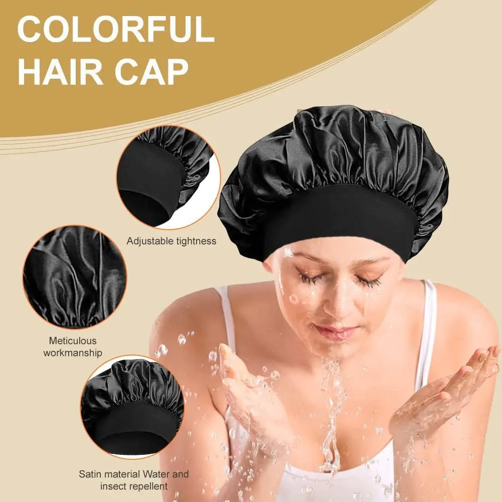 Women Satin Bonnet Hair Bonnet for Sleeping Hair Care Silk Bonnets Solid Wide-brimmed Sleeping Hat with Elastic Soft Band Econic Blanks