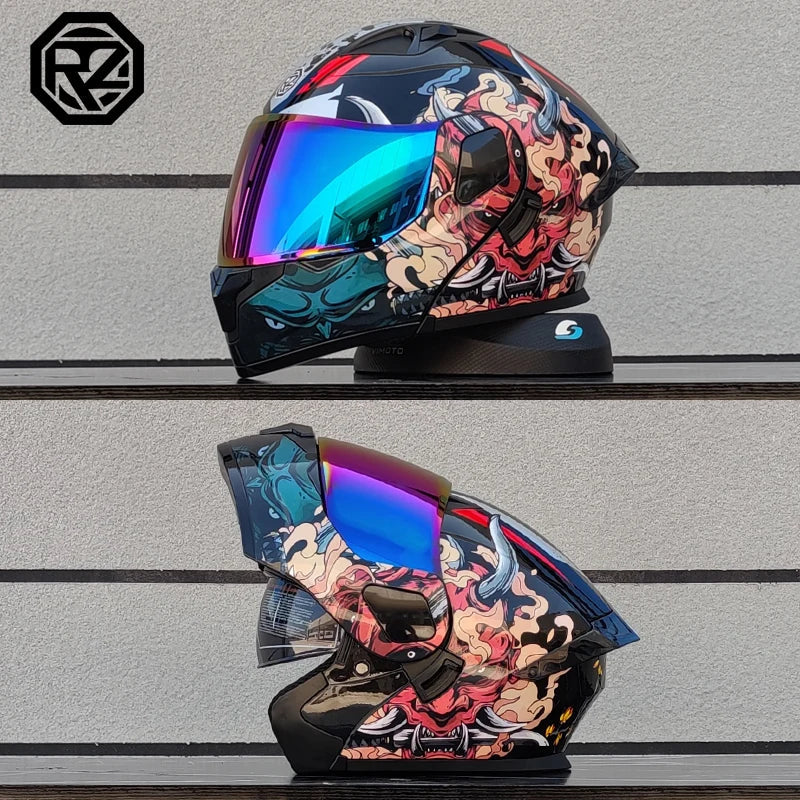 ORZ Personalised Motorcycle Full Face Helmet Men Women Fashion Dual Lens Helmets Motocross Racing Modular Flip Up Casco Moto Quick Pick Grocers