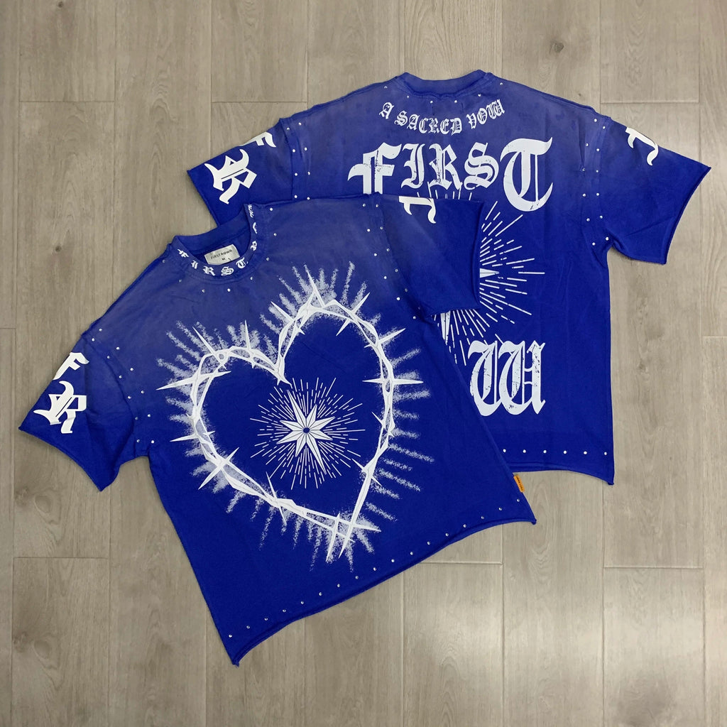 Streetwear Vintage Washed Diamond Cropped Tee for Men Crew Neck Short Sleeve Loose Cotton Rhineston Tshirts Oversized Quick Pick Grocers