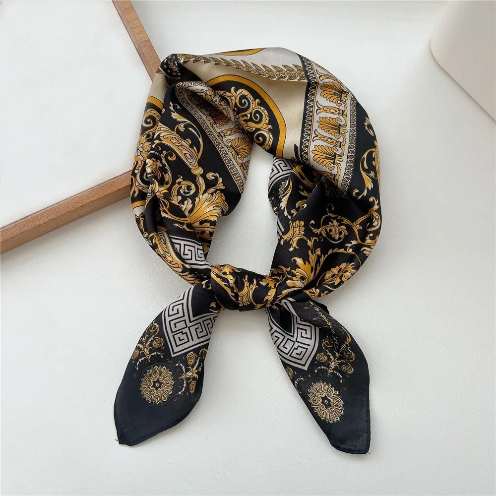 68cm Retro Chain Print Scarf Head Scarfs for Women Luxury Polyester Fiber Thin Scarf Trendy Versatile Neck Gaiter Shawl Hijab Quick Pick Grocers